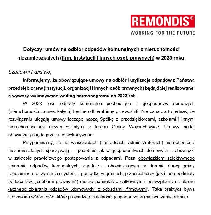 Komunikat firmy Remondis