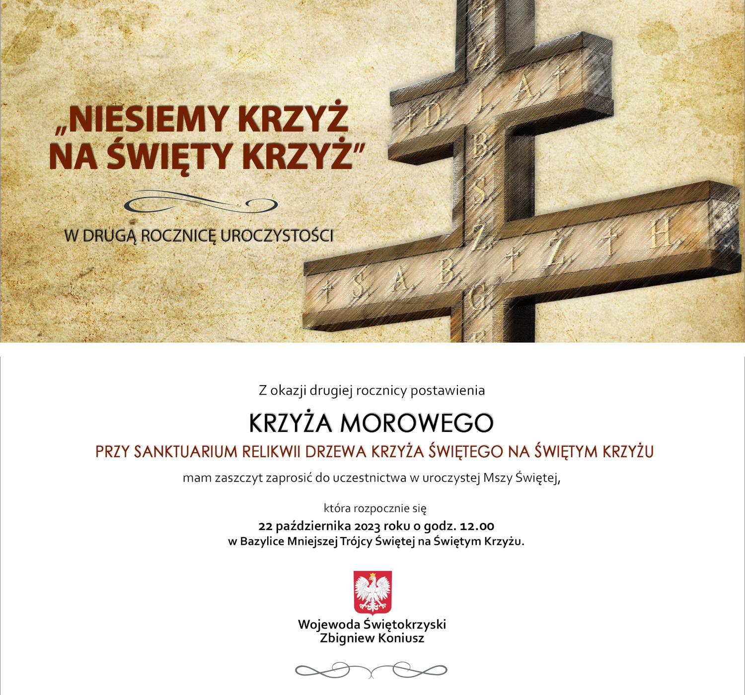 Zaproszenie na uroczystość Niesiemy krzyż na Święty Krzyż