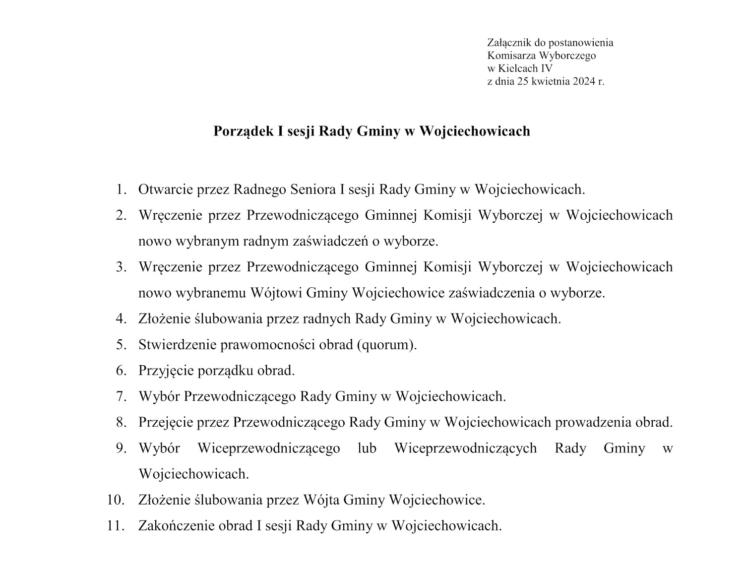 Załącznik do postanowienia nr 394/2024 Komisarza Wyborczego w Kielcach IV
