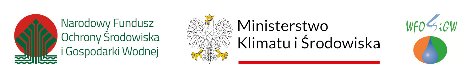 Od lewej logo Narodowego Funduszu Ochrony Środowiska i Gospodarki Wodnej, logo Ministerstwa Klimatu i Środowiska, logo Wojewódzkiego Funduszu Ochrony Środowiska i Gospodarki Wodnej w Kielcach