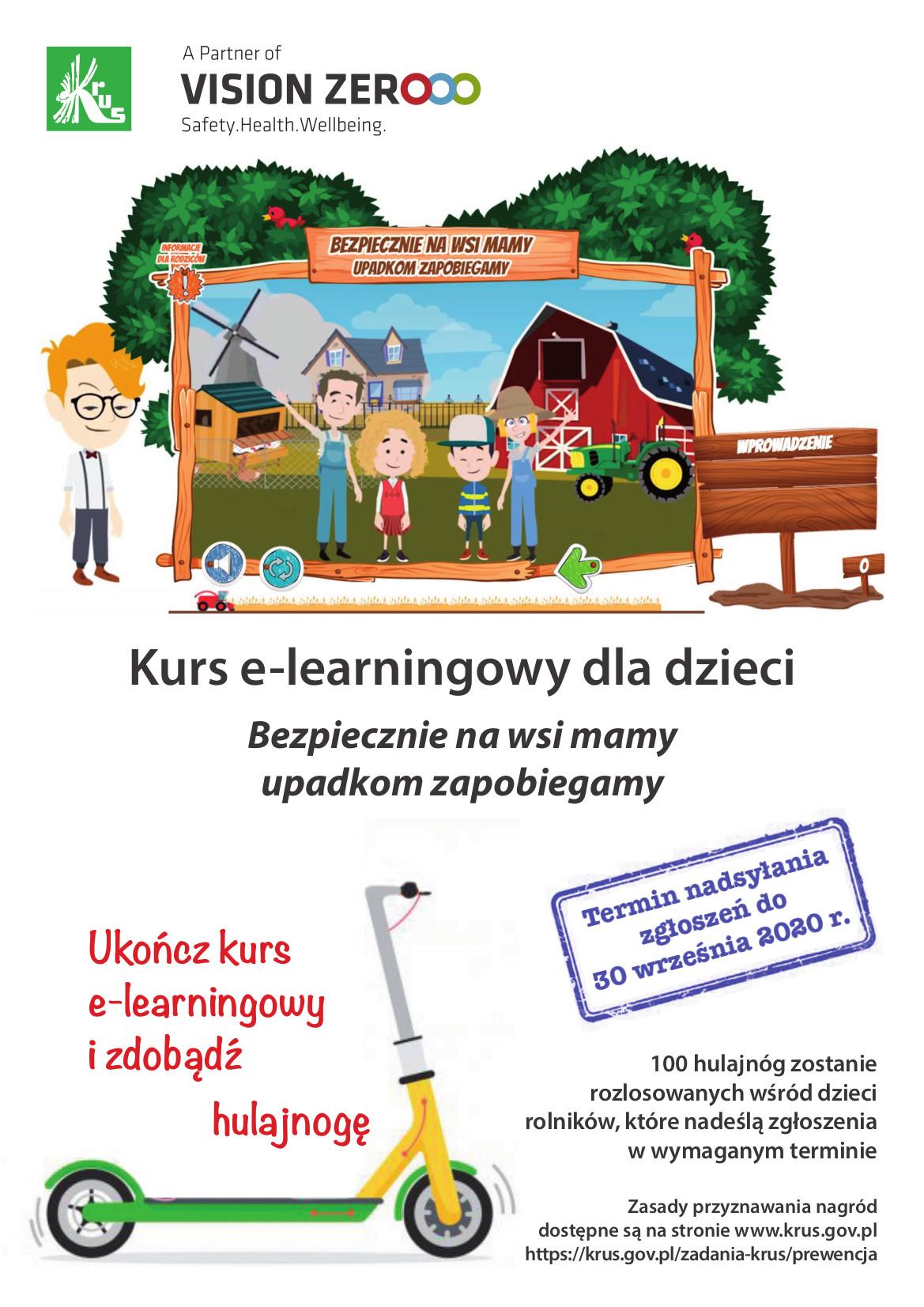 Plakat - Kurs e-learningowy „Bezpiecznie na wsi mamy – upadkom zapobiegamy”