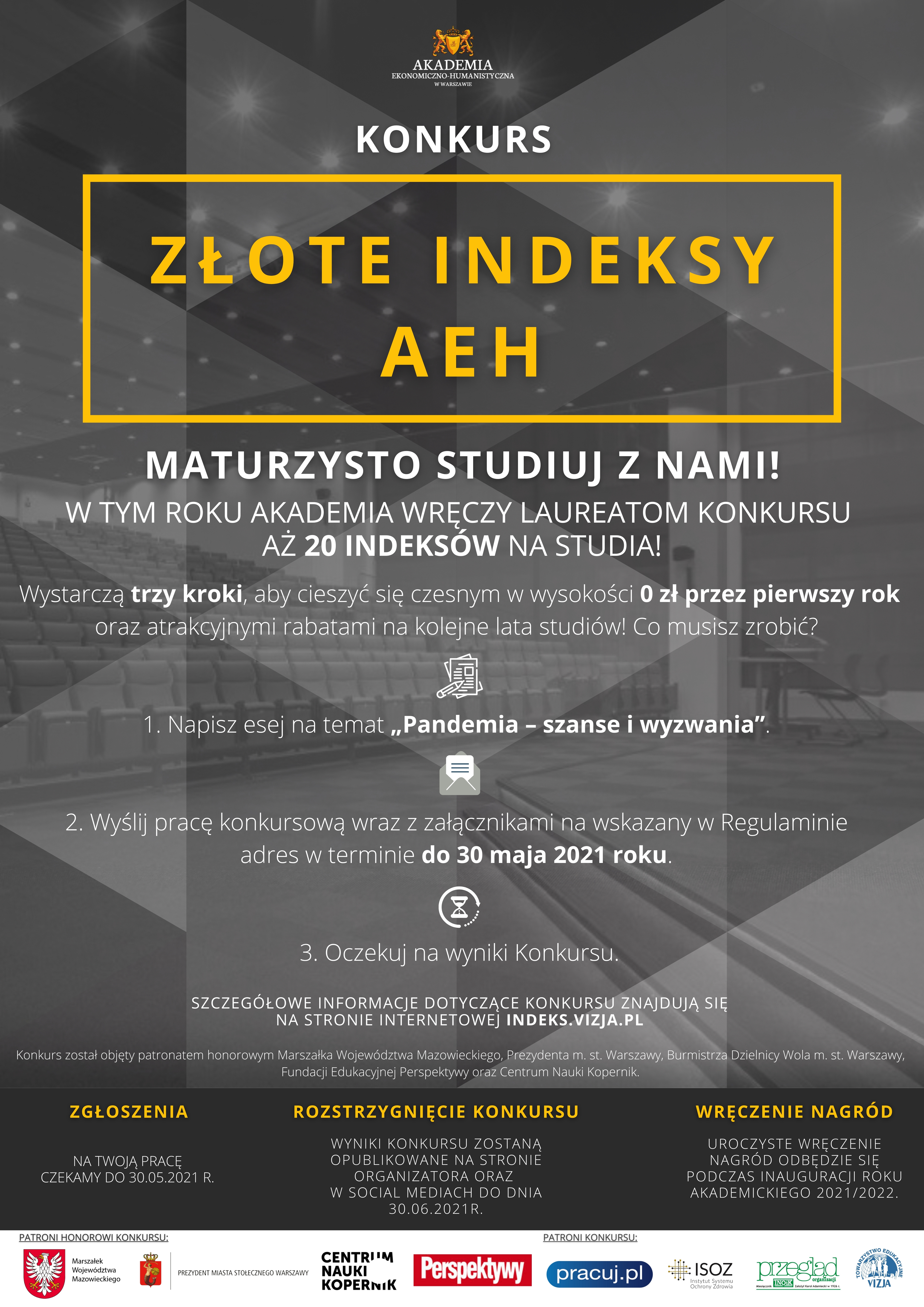 Plakat informacyjny Konkursu o Złote Indeksy AEH