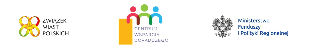 Baner promocyjny z grafikami: Związek Miast Polskich, Centrum Wsparcia Doradczego, Ministerstwo Funduszy i Polityki Regionalnej