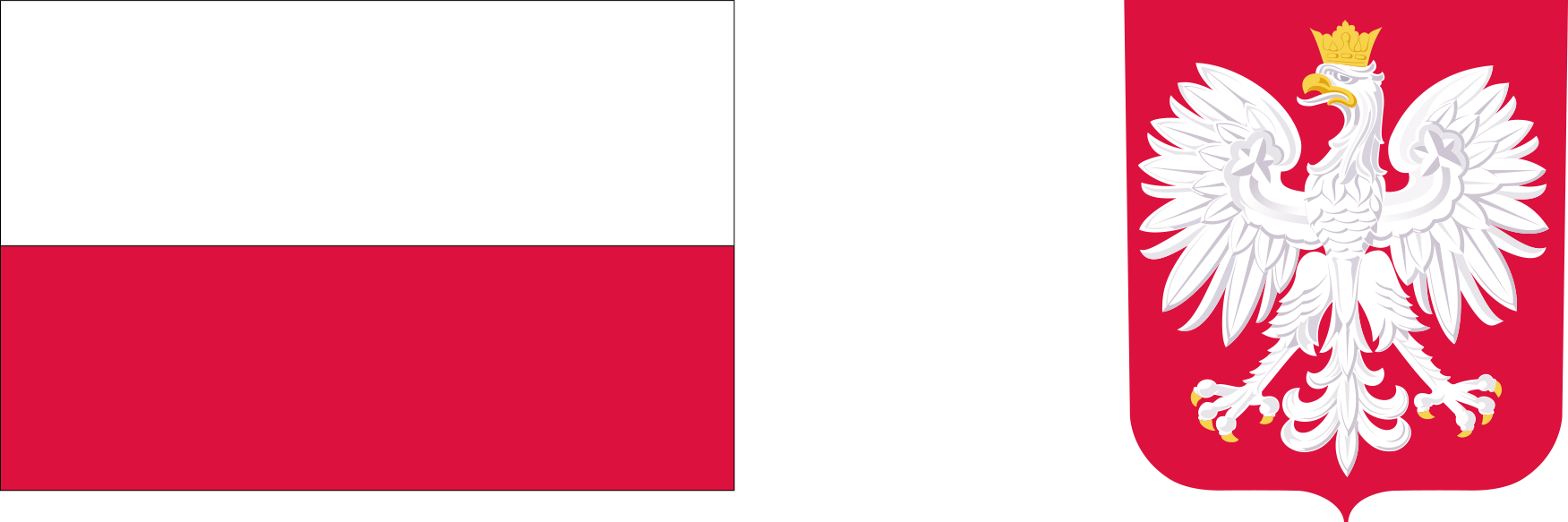Biało-czerwona flaga Rzeczypospolitej Polskiej, obok godło Rzeczypospolitej Polskiej