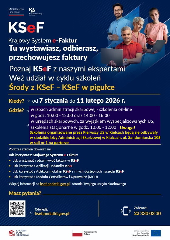 Grafika z informacjami o szkoleniach z KSeF