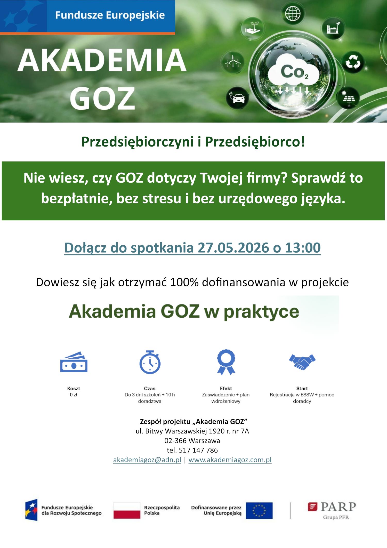Akademia GOZ Grafika z treścią zaproszenia na szkolenie