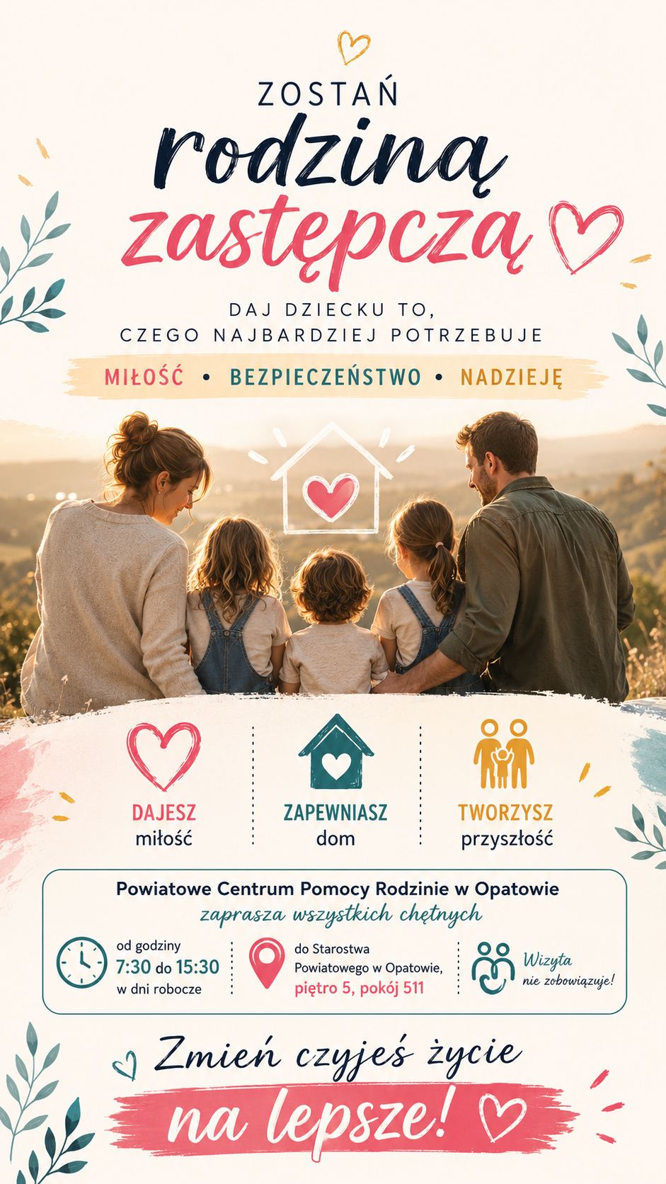 Grafika promująca pieczę zastępczą